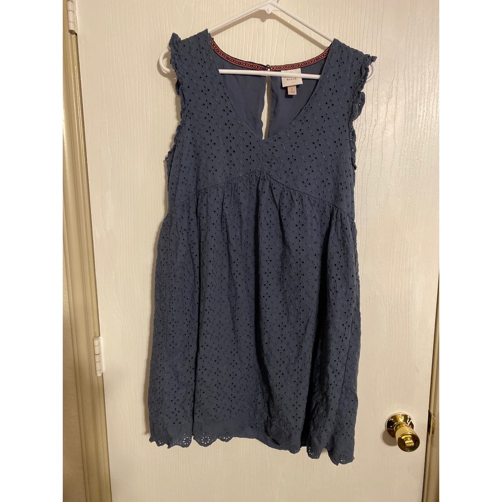 Knox Rose Blue Eyelet Lace Mini Dress Sleeveless V-Neck Babydoll Small 0485